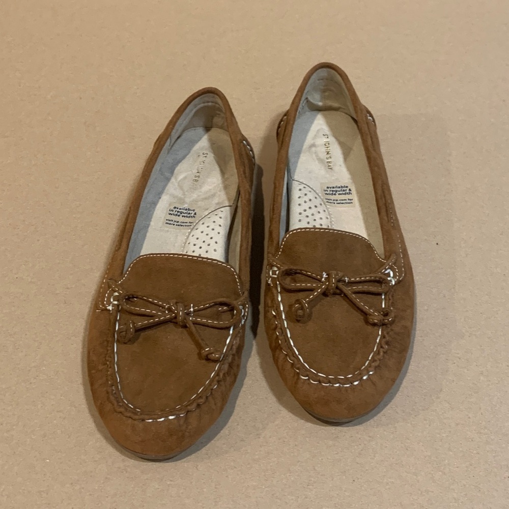suede moccasin-style loafers in brown NWOT
